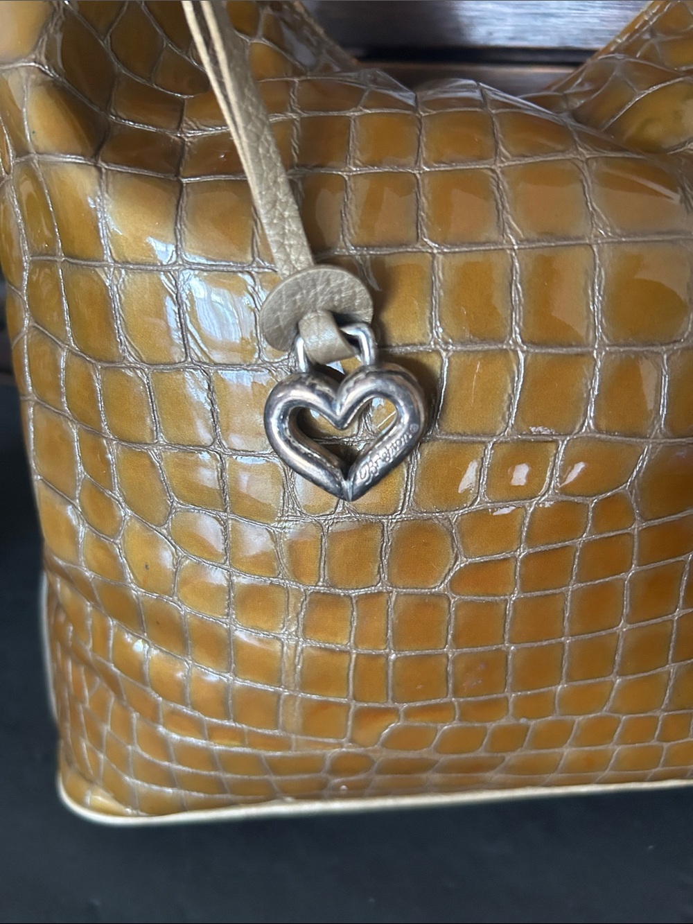 Vintage Brighton Croc-Embossed Leather Hobo Bag in Mustard Brown - Picture 3 of 14